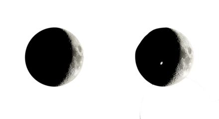 two crescent moons showing different phases and surface details, cutout, PNG isolated on white or transparent background