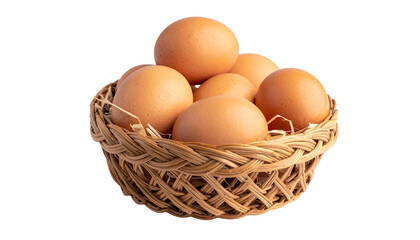 Close up of Eggs in a Basket Isolated on Transparent Background