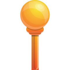 A simple cartoon illustration of a golden orb atop a wooden stick against a transparent background