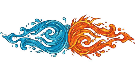 Water and Fire Elemental Harmony Illustration.