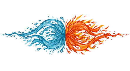 Watercolor Illustration of Fire and Water Elements.