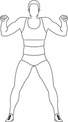 An outline illustration of a person in fitness gear performing a standing upper body workout.