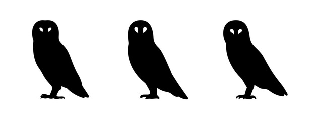 Obraz premium Three striking silhouettes of a barn owl presented in a graphic art style for versatile design applications