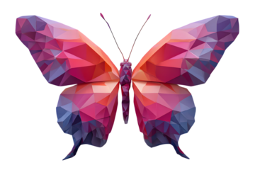 Geometric low poly butterfly with vibrant pink and blue hues