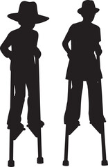 Two children on stilts silhouette
