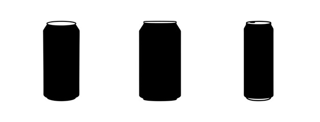 Three sleek black beverage cans presented individually side by side for advertising and design