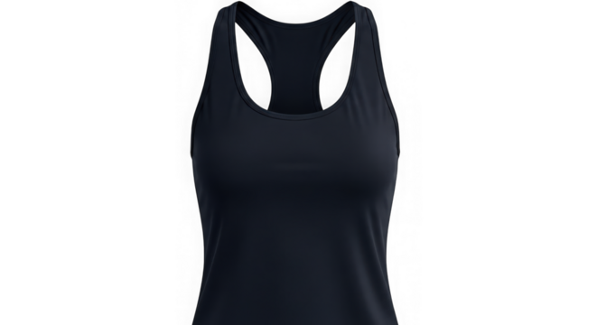 Sleeveless black athletic top isolated on transparent background for workout
