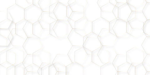Naklejka premium Abstract white background with gold hexagons seamless pattern and geometric in vector design. Futuristic blue neon honeycombs. Modern technology design .Minimal style website banner, decoration .