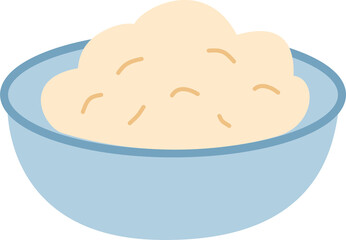 Illustration of Raw Dough in a Bowl, A ball of raw dough, smooth