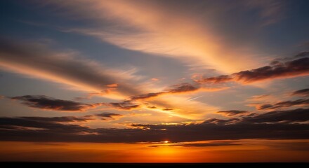 Dramatic Sunset Sky with Vibrant Colors and Cloud Formations.