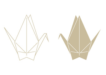 折り鶴のイラスト素材（2羽ベージュ）