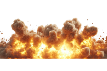 Fiery orange explosion, swirling smoke