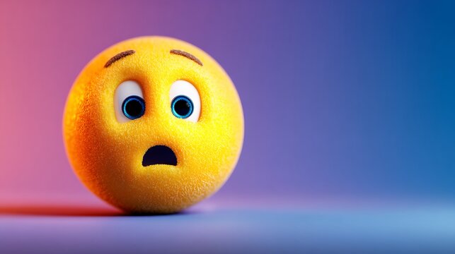 3D Render of a Yellow Emoji with Wide Eyes and Open Mouth Expressing Shock or Surprise. against a