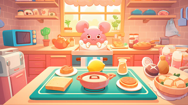 anime cooking mini game UI cute and colorful