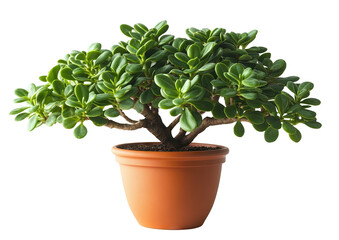 Lush green shrub in terracotta pot; healthy, vibrant plant