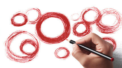 Highlight hand drawing different circles isolated on the white background, Handwritten red circle For marking text, numbers, marker pen, pencil, logo, hand-drawn doodle grunge circle highlights	