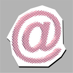 At symbol halftone dotted collage element pointillize in paper torn vector. Represents email, internet, and digital communication with a fragmented, artistic, and vintage aesthetic.