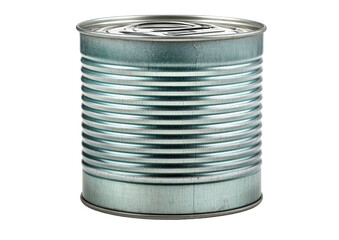 Metal tin can. Grooved sides, shiny, isolated object