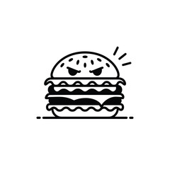 Angry burger icon with fierce eyes and lines