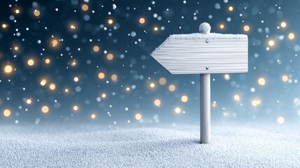 A North Pole signpost surrounded by snow and twinkling lights