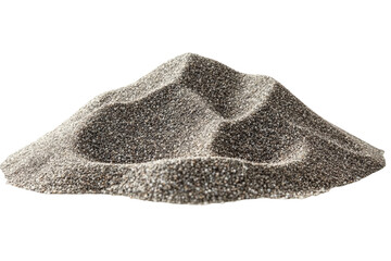 Pile of gray sand, small dunes, isolated on black background