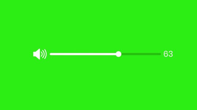 Speaker volume slider animation from 0 to 100 on green screen background