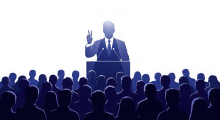 Silhouette of a politician giving a speech to a crowd isolated on transparent background