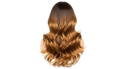 Fototapeta premium Back view of long wavy brown hair isolated on transparent background, a beautiful style