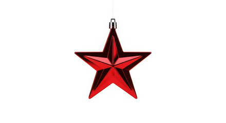 Red star christmas ornament hanging isolated on transparent background, festive decoration