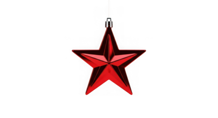 Red star christmas ornament hanging isolated on transparent background, festive decoration