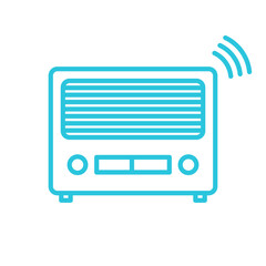 Retro radio icon. Isolated on white background. Blue icon