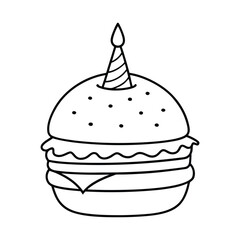 Burger Wearing Party Hat Continuous Line Art