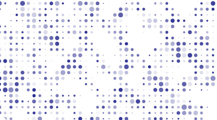 Obraz premium A digital backdrop showcasing light and dark blue circles arranged in a pixelated pattern on a white background, creating a modern, tech-inspired aesthetic with gradient textures
