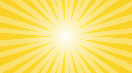 Fototapeta premium A vibrant yellow sunburst background radiates from a central white point, creating an energetic and eye-catching pattern with dynamic light rays and a warm, inviting feel