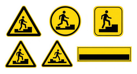 Warning signs for stairs isolated on transparent background to prevent accidents