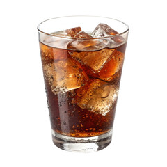 Glass of cola with ice cubes isolated on transparent background