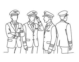 Airplane Pilot Uniform Front Side Back View Line Art Illustration