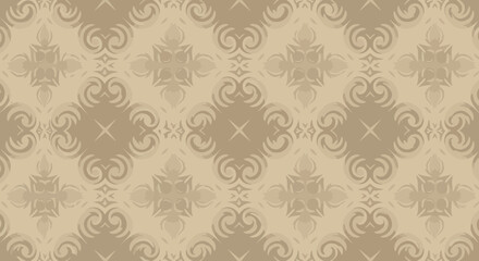 Fototapeta premium Ornate beige damask pattern featuring elegant floral and geometric motifs, seamless design