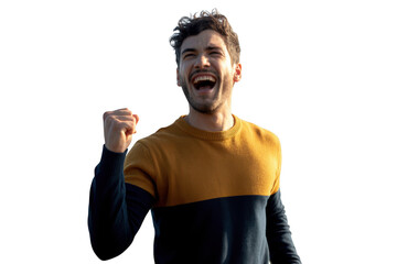 Man celebrating success isolated on transparent background