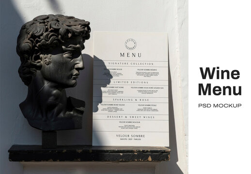 Elegant Wine Menu Mockup Display PSD