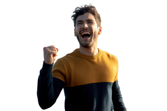 Man celebrating success isolated on transparent background