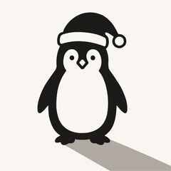 Fototapeta premium Silhouette of a penguin wearing a Santa hat