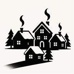 Fototapeta premium Silhouette of a winter village with snow-covered houses