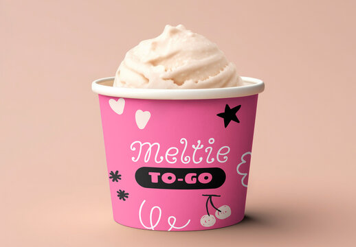 Pink Ice Cream Cup Design Mockup PSD