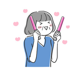 ペンライトを持って推し活を楽しむ年配女性のイラスト素材