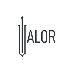 Valor logo with abstract sword-shaped V-shaped letter design