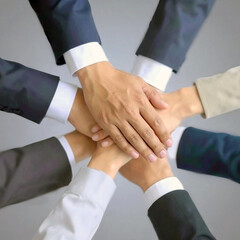 手を重ねて結束を図るビジネスチーム