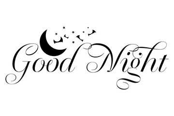 Good Night - 月夜のイラストと、Good Night（おやすみなさい）のロゴマーク

