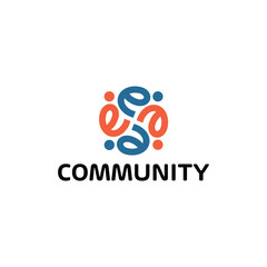 Community logo with letter E design and people icon with abstract shape, logo about organization and leadership, logo about bond of togetherness.