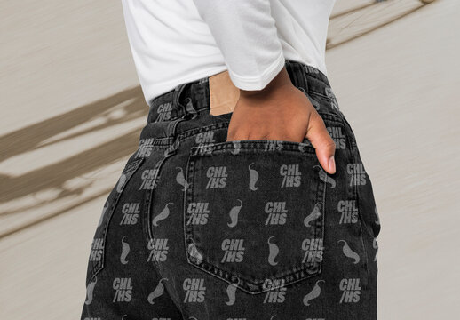 Stylish Denim With Unique Pattern Mockup PSD